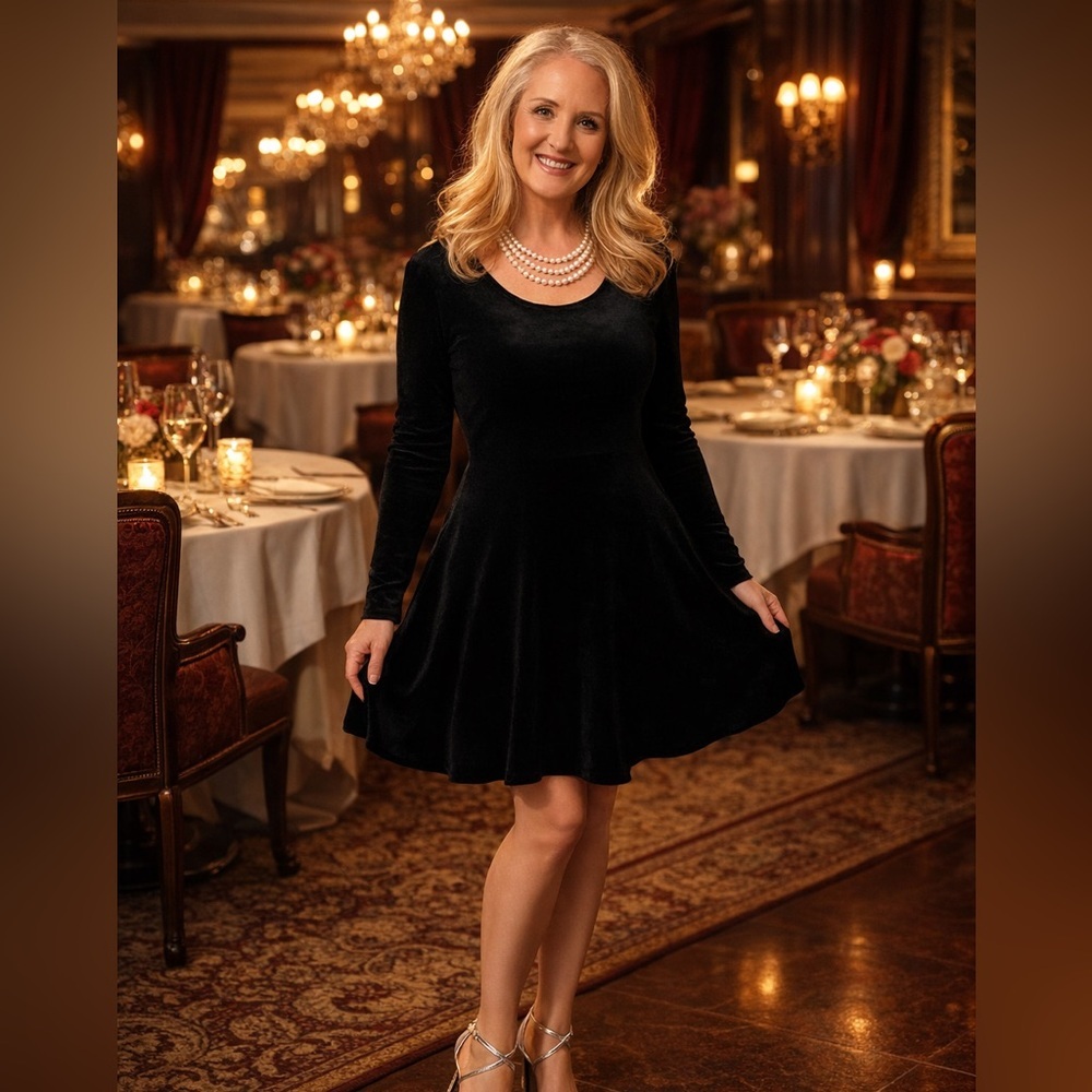 Alison Andrews Velvet Long Sleeve Black Dress Size Large NWT